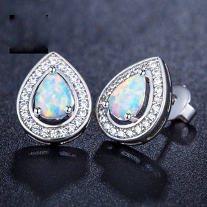 Stud Earrings for Women Sterling Silver 925 Fine jewelry 2017 Opal Water Drop Fashion For Wedding Engagement Girls Ladies Gifts