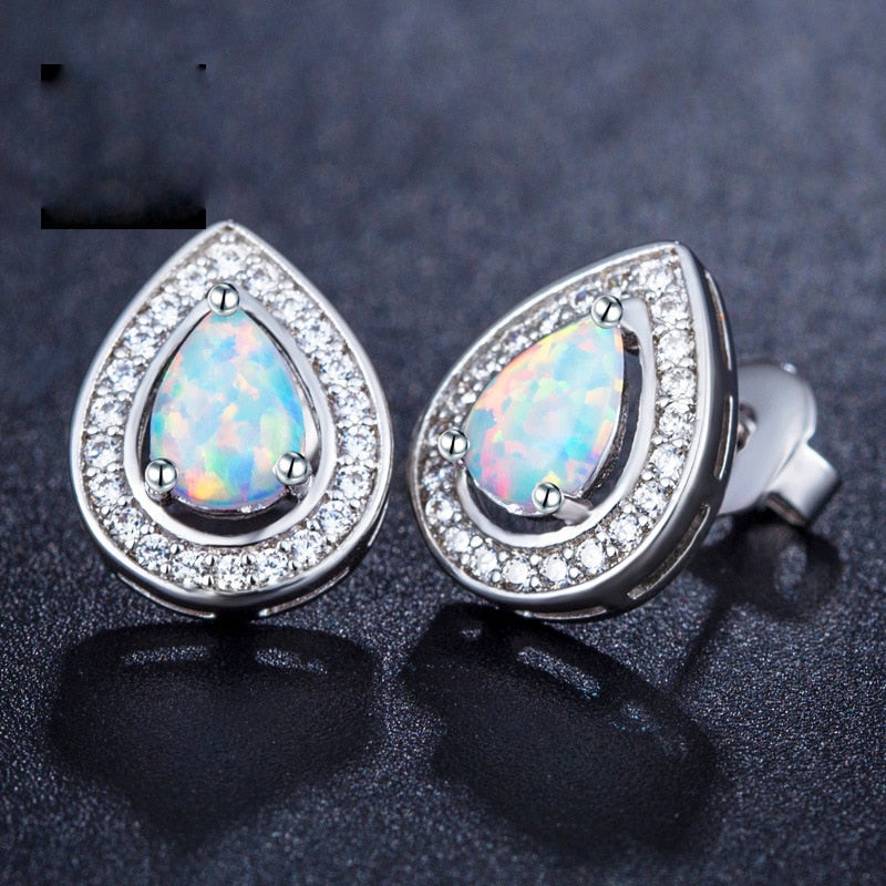 Stud Earrings for Women Sterling Silver 925 Fine jewelry 2017 Opal Water Drop Fashion For Wedding Engagement Girls Ladies Gifts