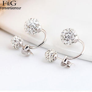 Stud Pair Women Jewelry Silver Double Beaded Rhinestone Crystal 1 Earrings