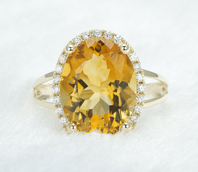 Stunning 5.08ct 14k Yellow Gold Natural Genuine Citrine & Diamond Engagement Ring