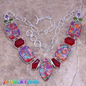 Stunning Multicolor Natural Stone 925 Sterling Silver Grade Necklace L628