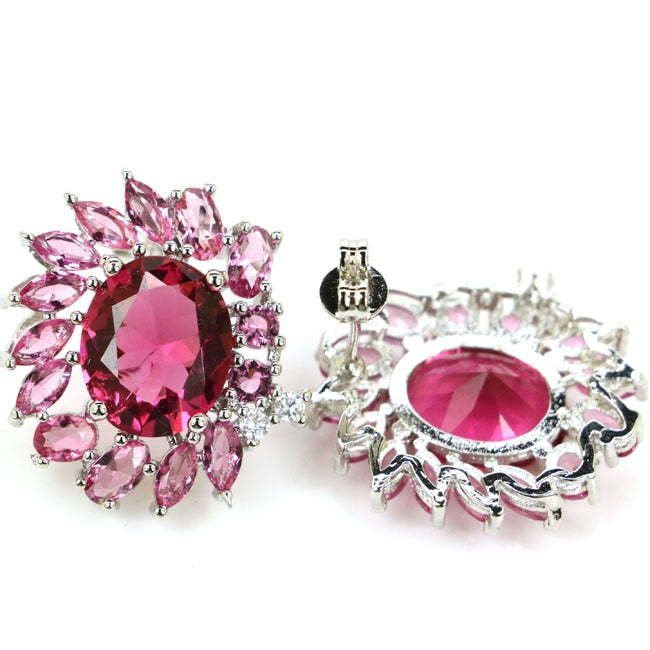 Stunning Top Pink Tourmaline CZ Ladies Party Silver Earrings 23x19mm