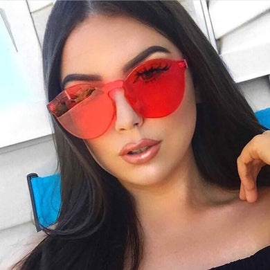 Stylish Transparent Cat Eye Sunglasses Women Men  Designer Clear Sun Glasses Integrated Goggles Red Candy 9803
