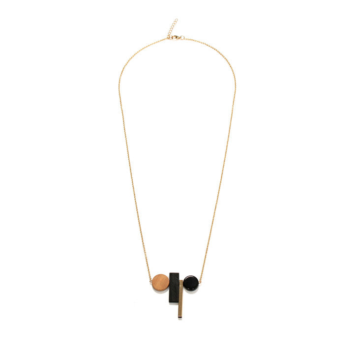Elegante semplicità collana in legno da donna combinazione di elementi geometrici ciondolo lunga collana maglione catena Collana di rami 
