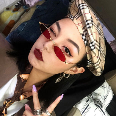 Summer Brand Designer Small Oval Sunglasses Women Red Black Metal Frames Sun Glasses Men Trend Outdoor Lasies Eyeglass UV400