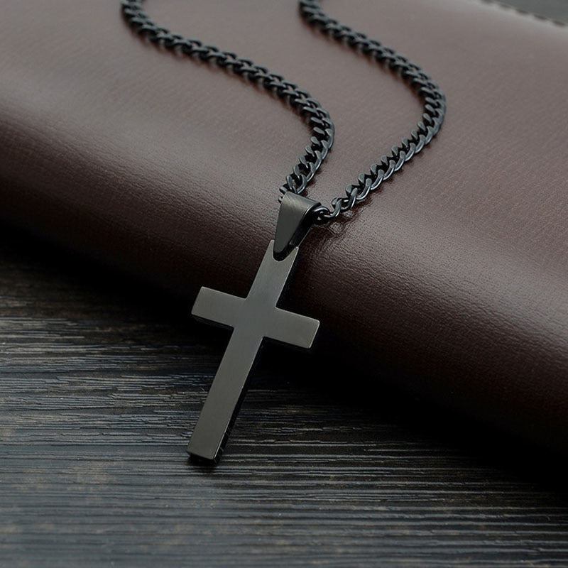 Jewelry Men's Cross Necklaces For Women Men Stainless Steel Black Color Pendant Prayer Necklaces 24 Link Chain