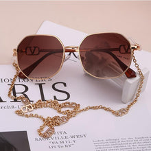 Load image into Gallery viewer, Summer Round Glasses  Sunglasses Women Brand Designer 2023 Shades Gold V Sunglasses Chains Holder Necklace Eyewear