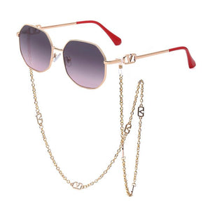 Summer Round Glasses  Sunglasses Women Brand Designer 2023 Shades Gold V Sunglasses Chains Holder Necklace Eyewear