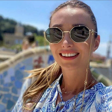 Summer Round Glasses  Sunglasses Women Brand Designer 2023 Shades Gold V Sunglasses Chains Holder Necklace Eyewear