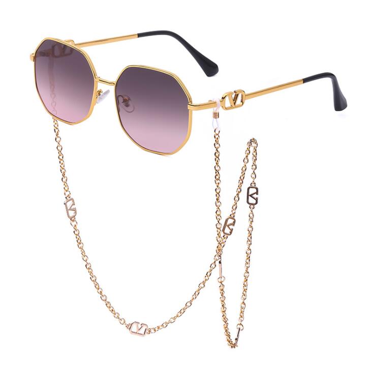 Summer Round Glasses  Sunglasses Women Brand Designer 2023 Shades Gold V Sunglasses Chains Holder Necklace Eyewear
