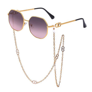 Summer Round Glasses  Sunglasses Women Brand Designer 2023 Shades Gold V Sunglasses Chains Holder Necklace Eyewear