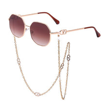 Load image into Gallery viewer, Summer Round Glasses  Sunglasses Women Brand Designer 2023 Shades Gold V Sunglasses Chains Holder Necklace Eyewear