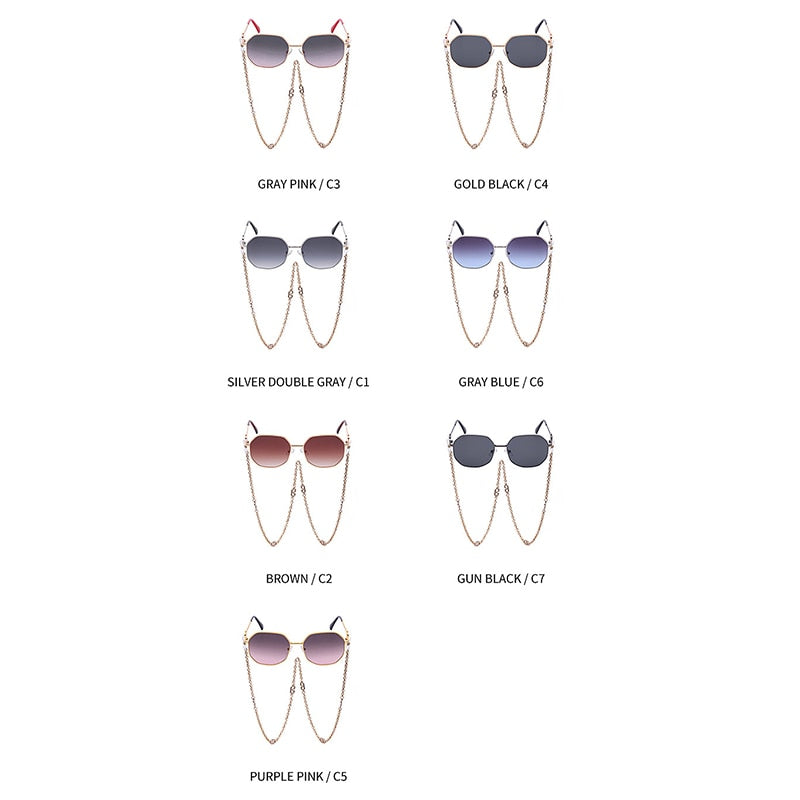 Summer Round Glasses  Sunglasses Women Brand Designer 2023 Shades Gold V Sunglasses Chains Holder Necklace Eyewear