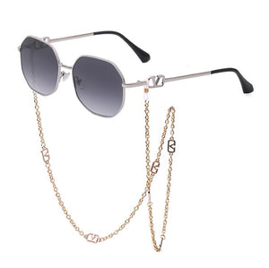 Summer Round Glasses  Sunglasses Women Brand Designer 2023 Shades Gold V Sunglasses Chains Holder Necklace Eyewear