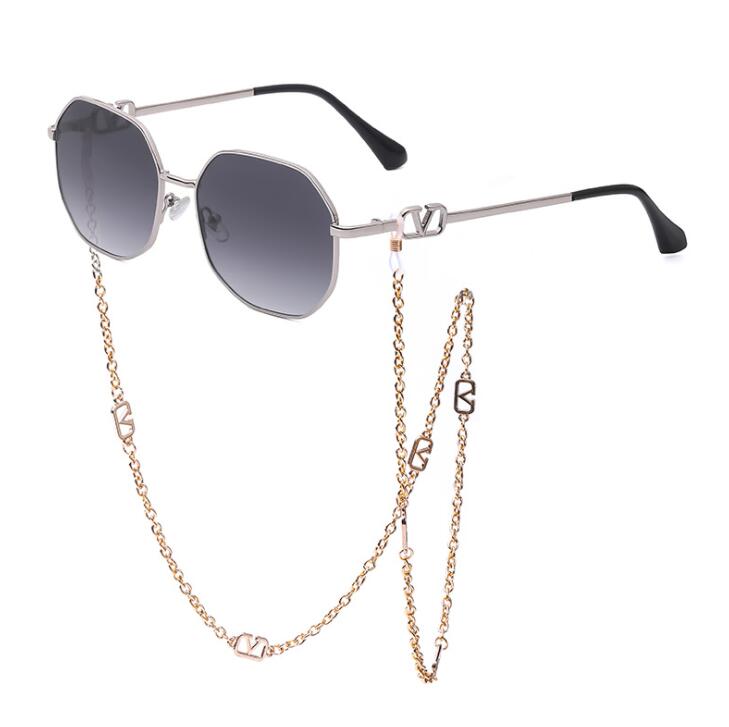Summer Round Glasses  Sunglasses Women Brand Designer 2023 Shades Gold V Sunglasses Chains Holder Necklace Eyewear