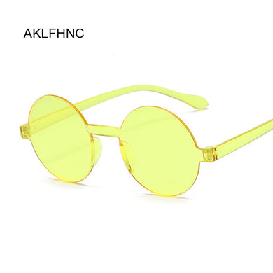 Summer Round Rimless Sunglasses Women Transparent Shades Sun Glasses Female Cool Candy Color UV400 Eyewear Oculos De Sol
