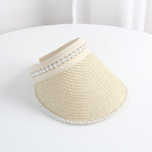 Load image into Gallery viewer, Summer Woman Straw Pearl Decor Sun Hats Anti-UV Female Outdoor Hand Made Cap Casual Shade Hat Empty Top Hat Beach Vacation Visor