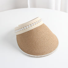 Load image into Gallery viewer, Summer Woman Straw Pearl Decor Sun Hats Anti-UV Female Outdoor Hand Made Cap Casual Shade Hat Empty Top Hat Beach Vacation Visor
