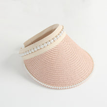 Load image into Gallery viewer, Summer Woman Straw Pearl Decor Sun Hats Anti-UV Female Outdoor Hand Made Cap Casual Shade Hat Empty Top Hat Beach Vacation Visor