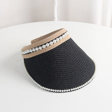 Load image into Gallery viewer, Summer Woman Straw Pearl Decor Sun Hats Anti-UV Female Outdoor Hand Made Cap Casual Shade Hat Empty Top Hat Beach Vacation Visor