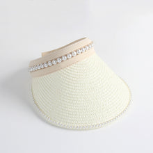 Load image into Gallery viewer, Summer Woman Straw Pearl Decor Sun Hats Anti-UV Female Outdoor Hand Made Cap Casual Shade Hat Empty Top Hat Beach Vacation Visor