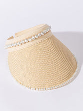 Load image into Gallery viewer, Summer Woman Straw Pearl Decor Sun Hats Anti-UV Female Outdoor Hand Made Cap Casual Shade Hat Empty Top Hat Beach Vacation Visor