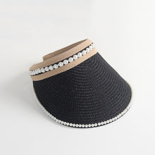 Load image into Gallery viewer, Summer Woman Straw Pearl Decor Sun Hats Anti-UV Female Outdoor Hand Made Cap Casual Shade Hat Empty Top Hat Beach Vacation Visor