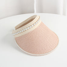Load image into Gallery viewer, Summer Woman Straw Pearl Decor Sun Hats Anti-UV Female Outdoor Hand Made Cap Casual Shade Hat Empty Top Hat Beach Vacation Visor