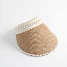 Load image into Gallery viewer, Summer Woman Straw Pearl Decor Sun Hats Anti-UV Female Outdoor Hand Made Cap Casual Shade Hat Empty Top Hat Beach Vacation Visor