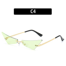 Carica l'immagine nel visualizzatore di Gallery, Occhiali da sole Cat Eye siamesi colorati da donna da donna senza montatura triangolo UV400 occhiali da sole firmati di marca femminile 