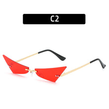Carica l'immagine nel visualizzatore di Gallery, Occhiali da sole Cat Eye siamesi colorati da donna da donna senza montatura triangolo UV400 occhiali da sole firmati di marca femminile 