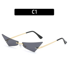 Carica l'immagine nel visualizzatore di Gallery, Occhiali da sole Cat Eye siamesi colorati da donna da donna senza montatura triangolo UV400 occhiali da sole firmati di marca femminile 
