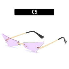 Carica l'immagine nel visualizzatore di Gallery, Occhiali da sole Cat Eye siamesi colorati da donna da donna senza montatura triangolo UV400 occhiali da sole firmati di marca femminile 