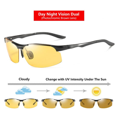 Sunglasses For Men Day Glasses For Night Vision Photochromic Outdoor Driving Rimless Male Polarized UV400 Lens VT2173