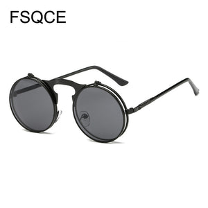 Sunglasses Men VINTAGE Round STEAMPUNK Flip Up Sunglass Steam Punk Clamshell Design Retro Sun Glasses Oculos