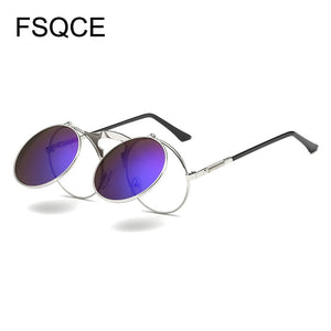 Sunglasses Men VINTAGE Round STEAMPUNK Flip Up Sunglass Steam Punk Clamshell Design Retro Sun Glasses Oculos