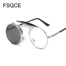 Load image into Gallery viewer, Sunglasses Men VINTAGE Round STEAMPUNK Flip Up Sunglass Steam Punk Clamshell Design Retro Sun Glasses Oculos