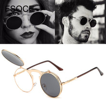 Load image into Gallery viewer, Sunglasses Men VINTAGE Round STEAMPUNK Flip Up Sunglass Steam Punk Clamshell Design Retro Sun Glasses Oculos
