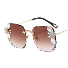 Load image into Gallery viewer, Sunglasses Women 2023 Fashon Vinage Sqaure  Glasses Rimless Rhinesotne Sunglasses Shades For Women Summer Oculos