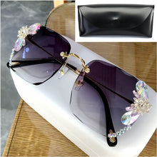 Load image into Gallery viewer, Sunglasses Women 2023 Fashon Vinage Sqaure  Glasses Rimless Rhinesotne Sunglasses Shades For Women Summer Oculos