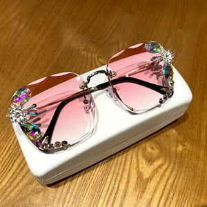 Sunglasses Women 2023 Fashon Vinage Square  Glasses Rimless Rhinesotne Sunglasses Shades Women Summer Oculos UV400