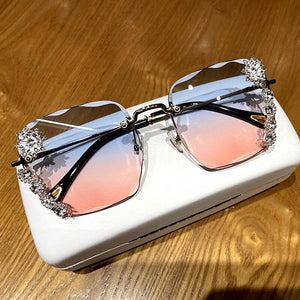 Sunglasses Women 2023 Fashon Vinage Square  Glasses Rimless Rhinesotne Sunglasses Shades Women Summer Oculos UV400
