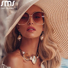 Carica l'immagine nel visualizzatore di Gallery, Sunglasses Women Pearl Decoration 2023 Brand Designer Half Frame Female Oversized Sun Glasses Women Clear Shade Sunglasses