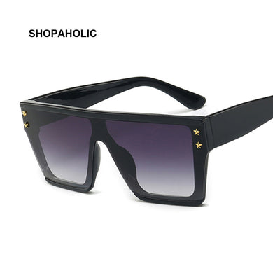Sunglasses Women Vintage Retro Flat Top Gradient Shield Black Sun Glasses Female Pilot  Designer