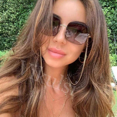 Super  Square Sunglasses Men Women Brand Designer Chain Frame Celebrity Sun Glasses Eyewear Female Red Tea Shades