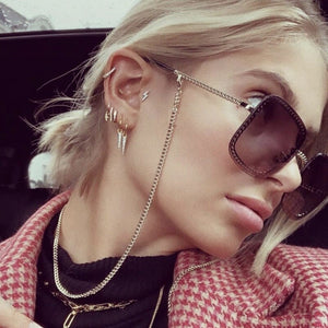Super  Square Sunglasses Men Women Brand Designer Chain Frame Celebrity Sun Glasses Eyewear Female Red Tea Shades