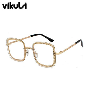 Super  Square Sunglasses Men Women Brand Designer Chain Frame Celebrity Sun Glasses Eyewear Female Red Tea Shades