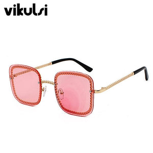Super  Square Sunglasses Men Women Brand Designer Chain Frame Celebrity Sun Glasses Eyewear Female Red Tea Shades