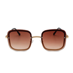 Super  Square Sunglasses Men Women Brand Designer Chain Frame Celebrity Sun Glasses Eyewear Female Red Tea Shades