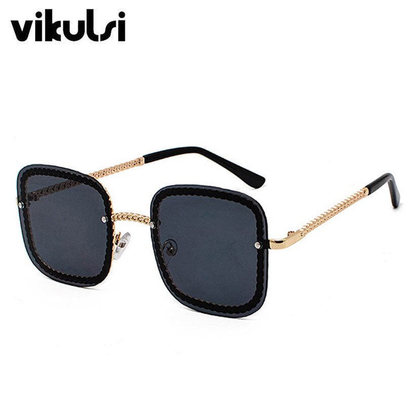 Super  Square Sunglasses Men Women Brand Designer Chain Frame Celebrity Sun Glasses Eyewear Female Red Tea Shades